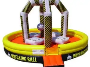 Inflated wrecking ball game on white