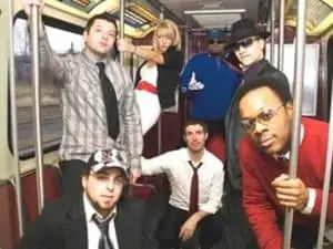 Band in subway car