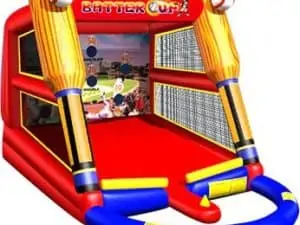 Bright red inflatable baseball game