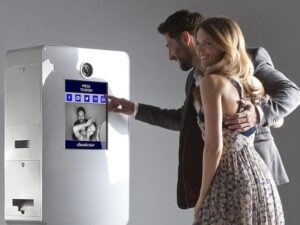 Couple selecting photo