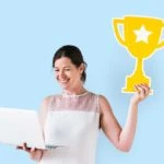 Woman with award cup cutout