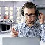 Man with Dr Who backgroun