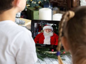 Santa on Zoom office party for kids celebrating Christmas